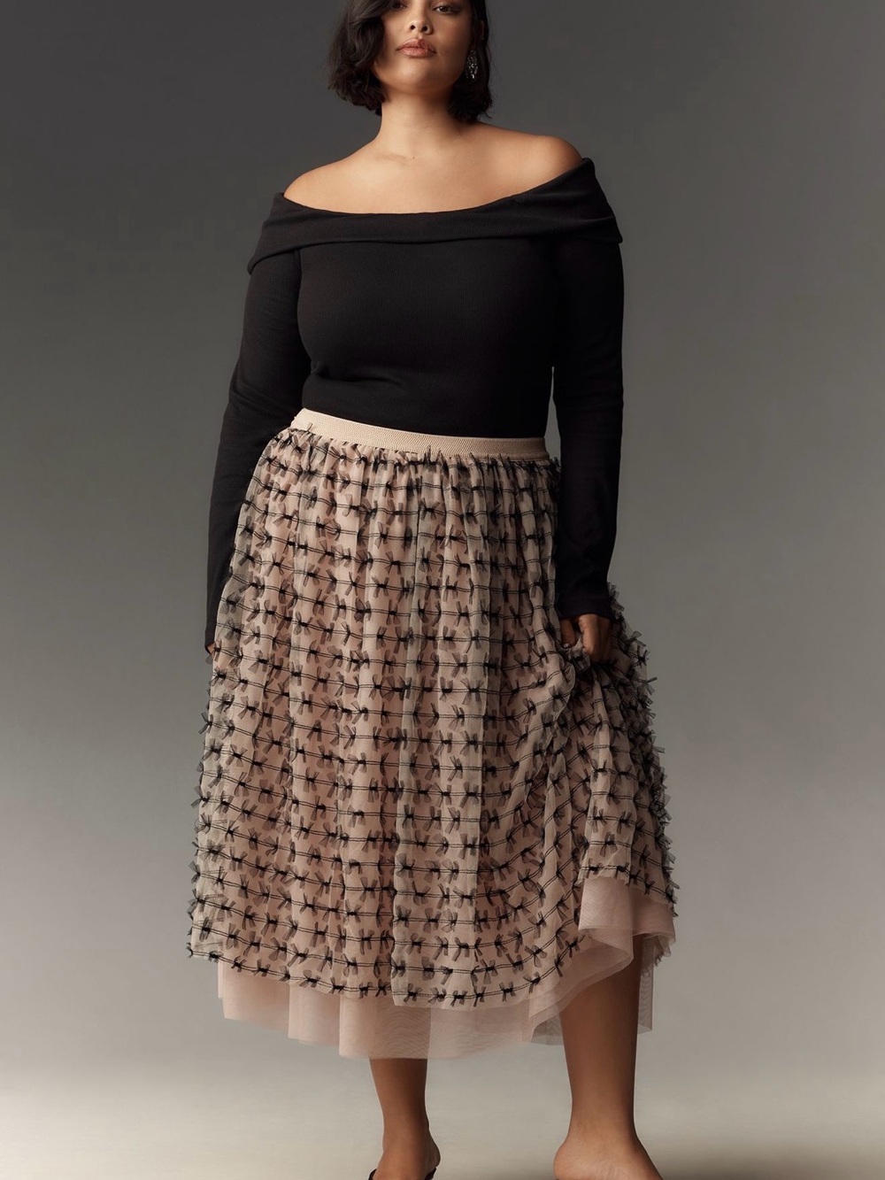 Anthropologie Maeve All-Over Bow Tulle Midi Skirt M NWT